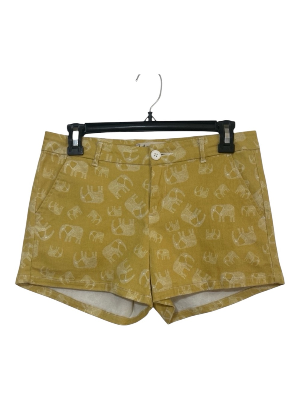Bebop Mustard Yellow Elephant Print Chino Shorts Size 7 Boho Summer